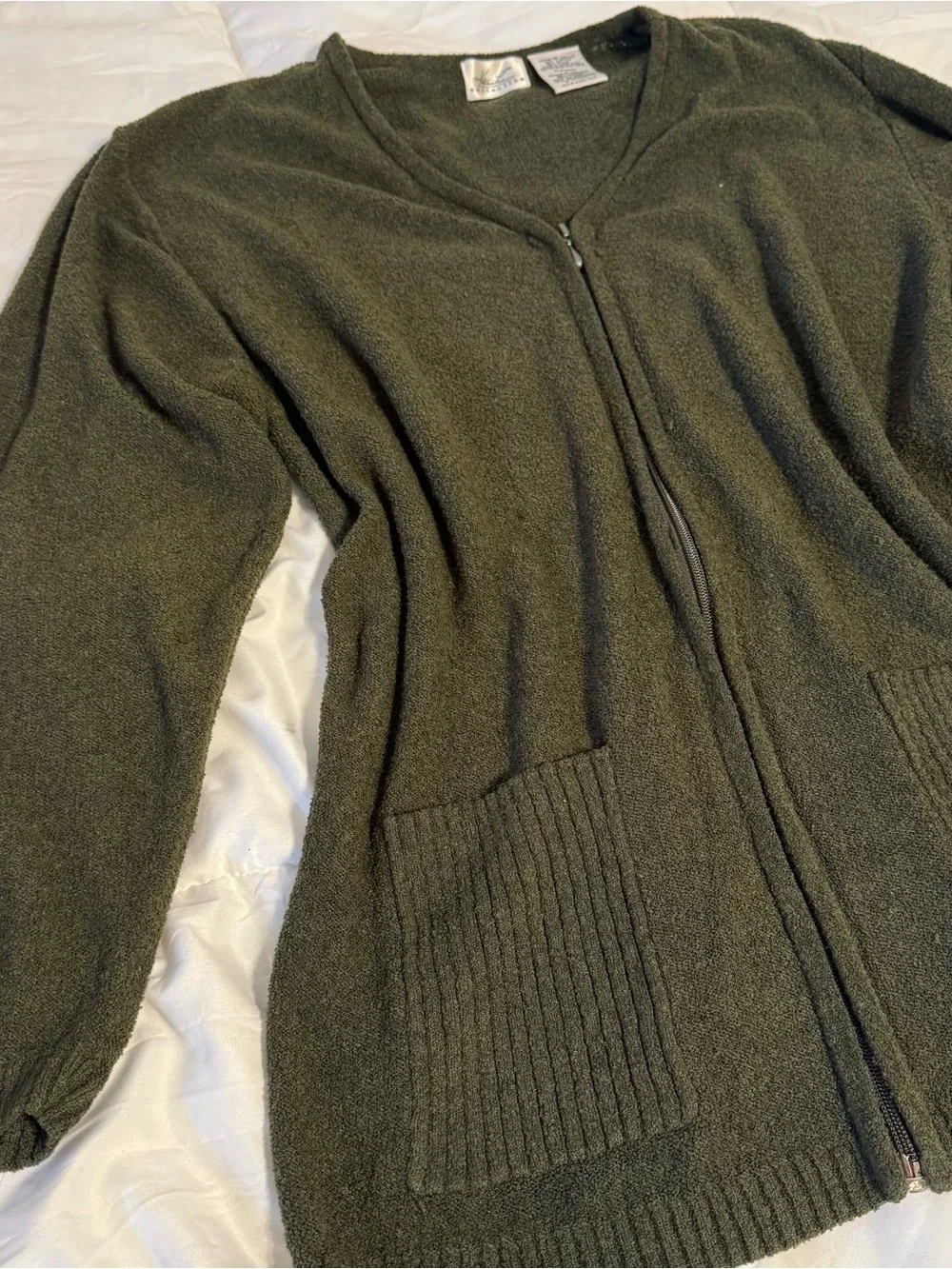 Vintage Kathy Lee Olive Green Zip Cardigan Sweater M